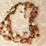 Multistrand rose glass and pearl bracelet by Rebekah Kreiger