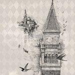 Vintage style Instant Download Swallows and Tower Digital Graphic by Rebekah Kreiger