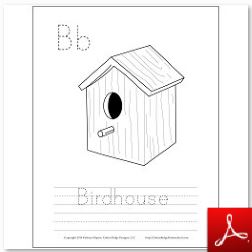Birdhouse Coloring Tracing Page