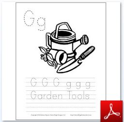 Garden Tools Coloring Tracing Page