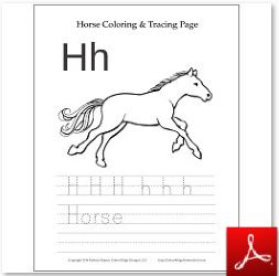Horse Coloring Tracing Page