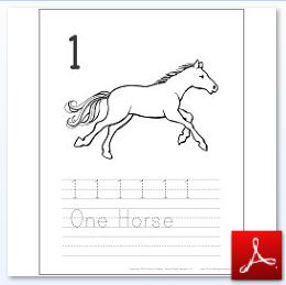 Number 1 Horse Coloring Tracing Page