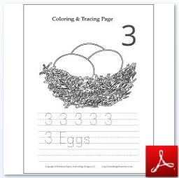 Number 3 Eggs Coloring Tracing Page