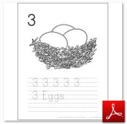 Number 3 Eggs Coloring Tracing Page