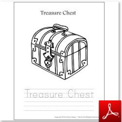 Treasure Chest Coloring Tracing Page BW